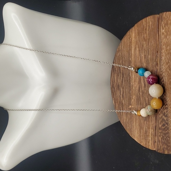 N3212 precious stone marbled‎ round multi color bright and neutral necklace - Picture 1 of 2
